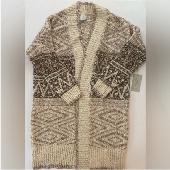 Joie Cardigan Intarsia Sweater NWTI ivory brown size Medium - Picture 2 of 9